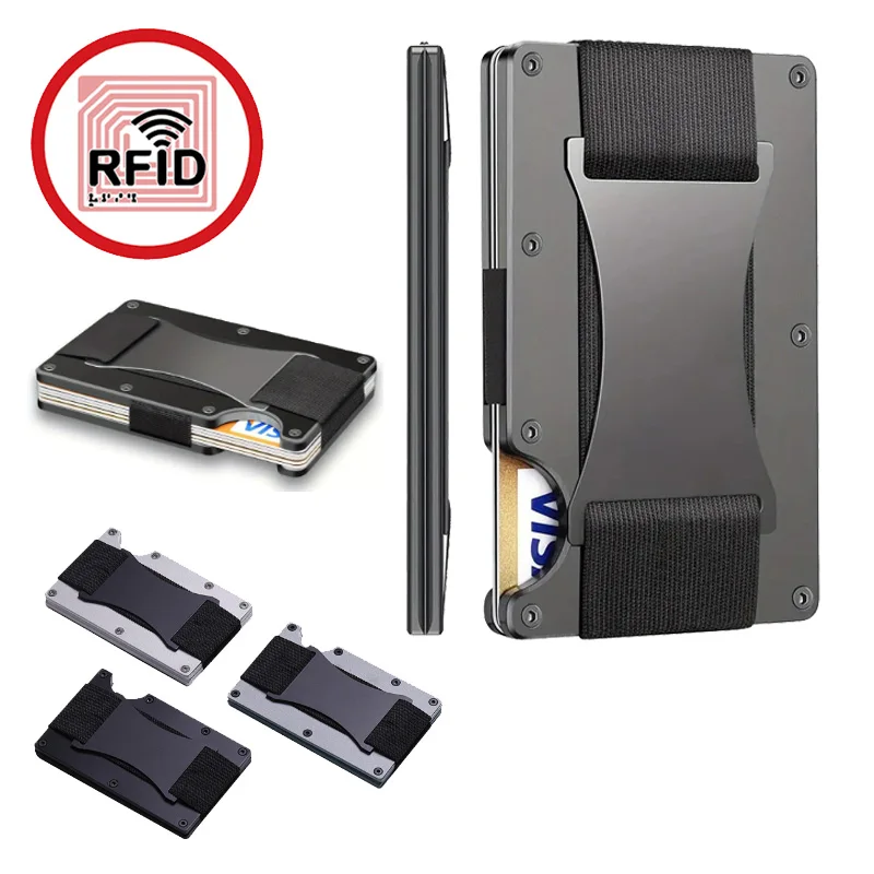 Aluminum Case 65 - 2026 新スリム RFID 保護カードホルダー男性女性アルミ財布弾性バックポーチ ID クレジットケースユニセックス旅行財布