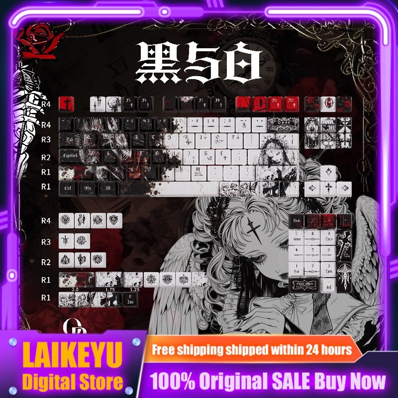 Keyboard Gaming Black - 黒白テーマキーキャップ PBT 5 面熱昇華メカニカルキーボード PC ゲーミングキーボードコレクションギフトカスタムキーキャップ