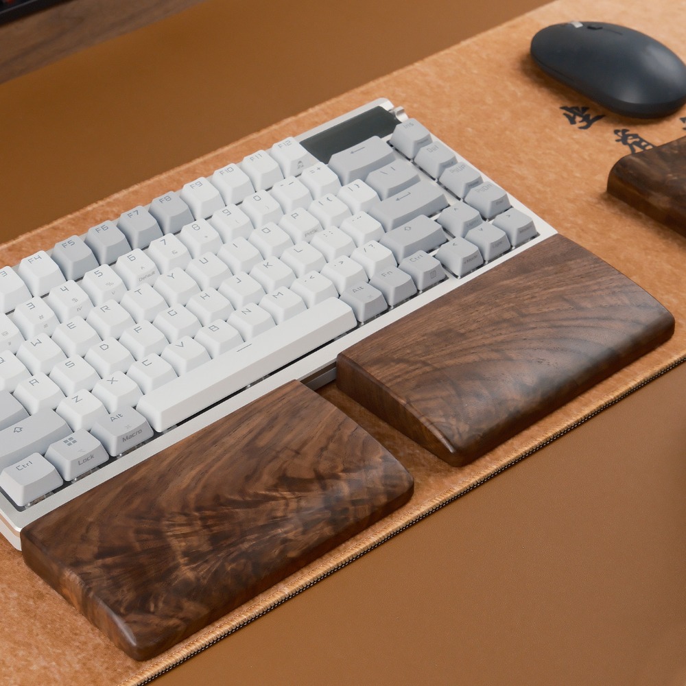 Wrist Rest Wood - ブラックウォールナット製分割型手首置き、金色模様入り無垢材、メカニカルキーボード用リストレスト、ゲームアクセサリー、ハンドレスト