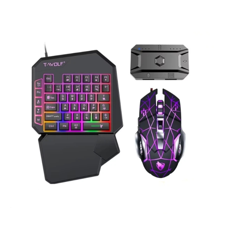 Gaming Keyboard And Mouse For Xbox - T-Wolf Tf950 5 in 1片手ゲーミングキーボードマウスコンボ RGBバックライトセット（マウスパッド付き）