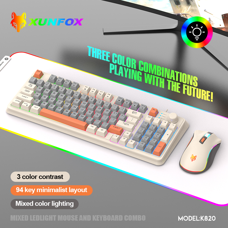Gaming Keyboard And Mouse For Xbox - USBケーブル付きキーボードとマウスのセット,照明付き,デスクトップ,ラップトップ,家庭,オフィス,女性,男性,k820