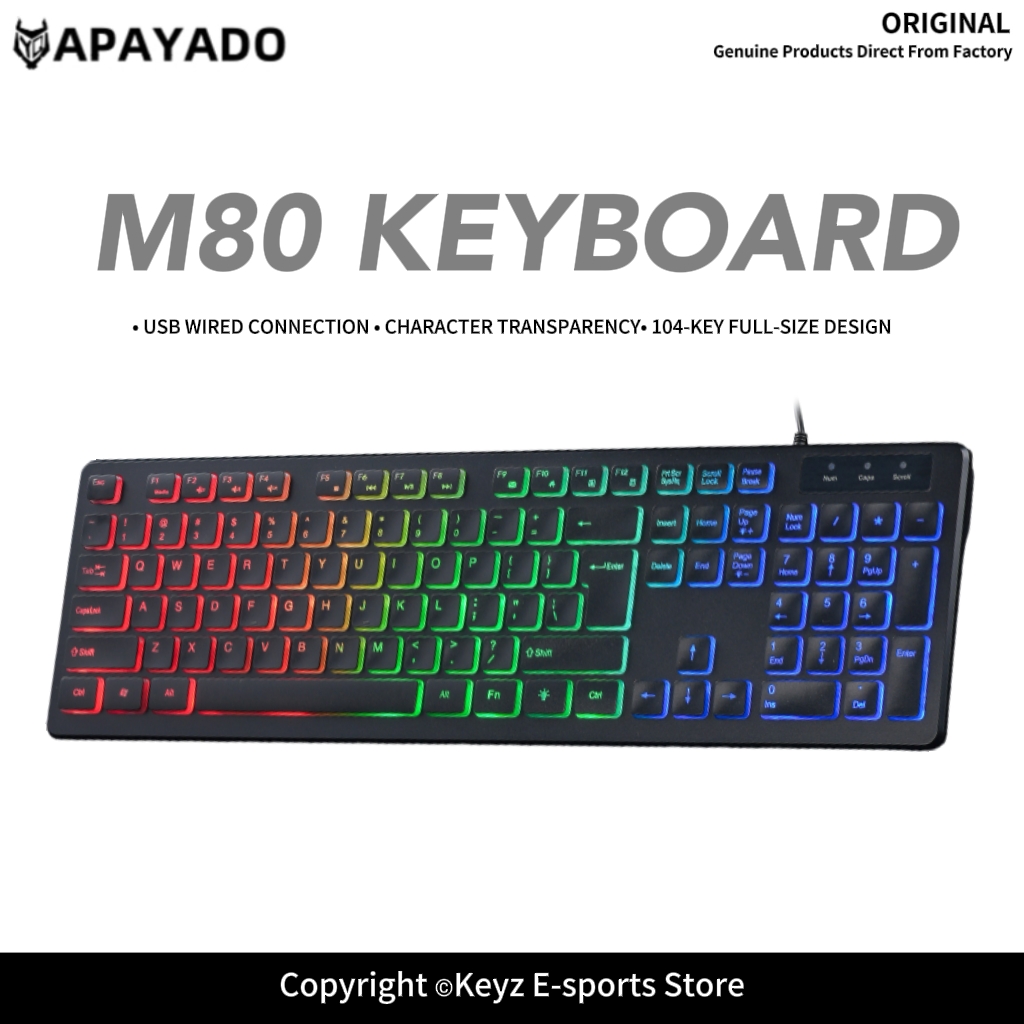 Keyboard Gaming Mac - M80 超薄型有線ゲーミングキーボード APAYAD0 LED ライト サイレントチョコレートキーキャップ
