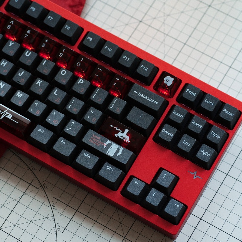 Keyboard Gaming Black - ソビエトブラックテーマキーキャップセット PBT PC 半透明チェリープロファイルキーボードキャップ ゲーム用メカニカルキーボードアクセサリーギフト