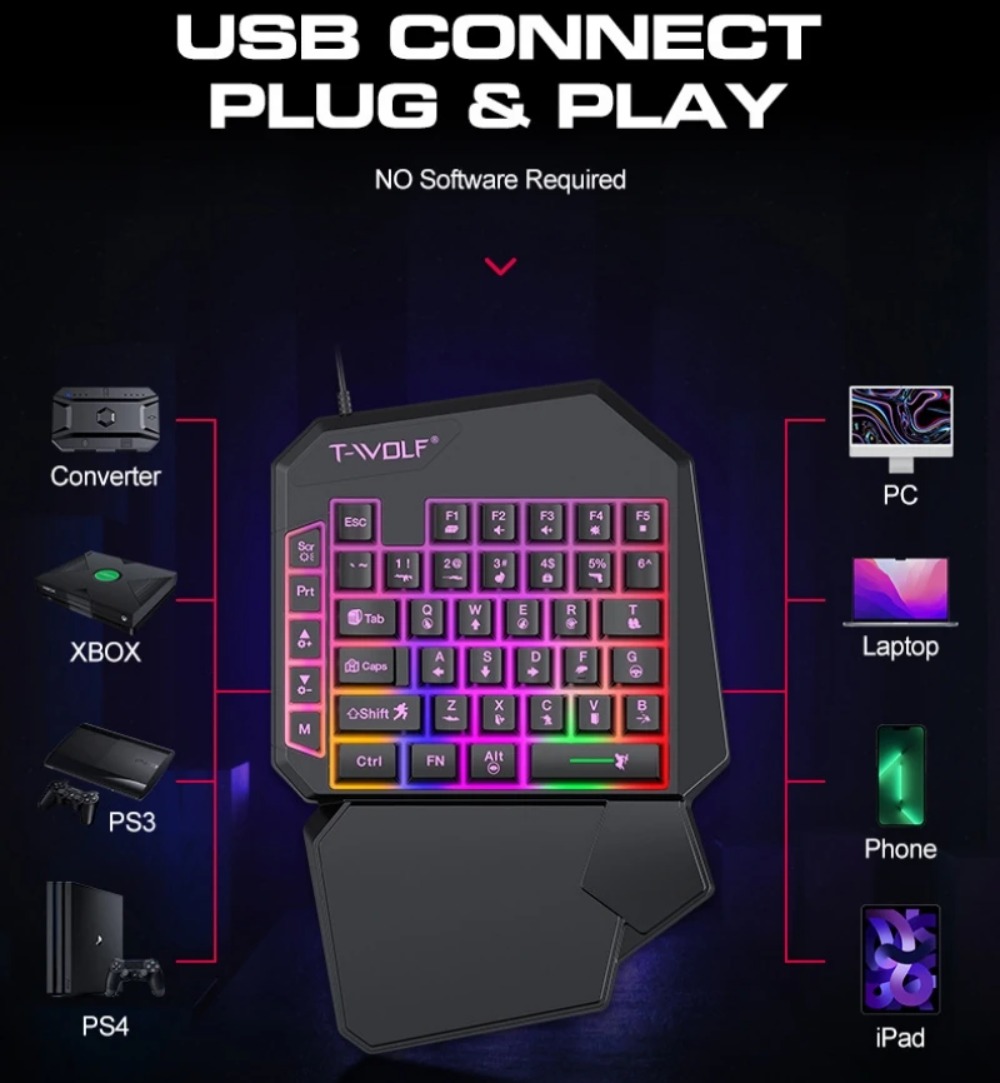 5 in 1 RGB ゲーミングキーボードマウスコンボ片手コ - Gaming Keyboard And Mouse For Xbox のレビューと価格